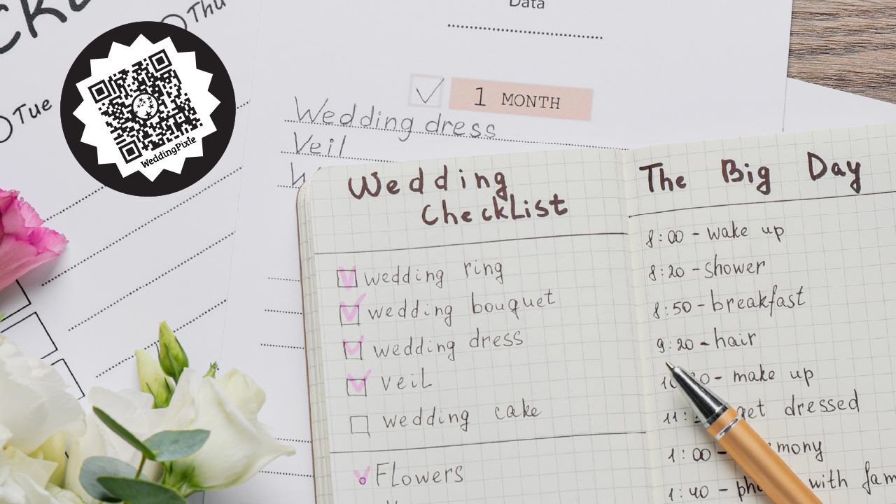 Wedding checklist showing a QR code sticker