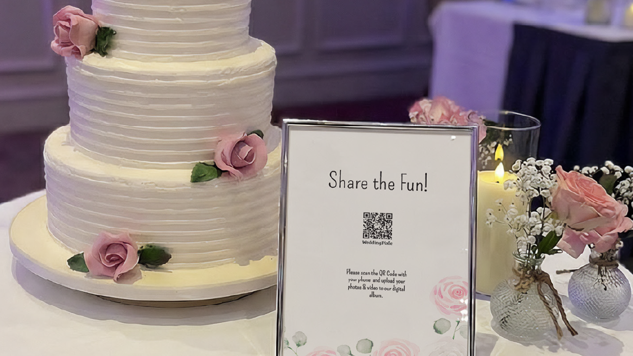 Wedding QR code signage example with a simple black and white design