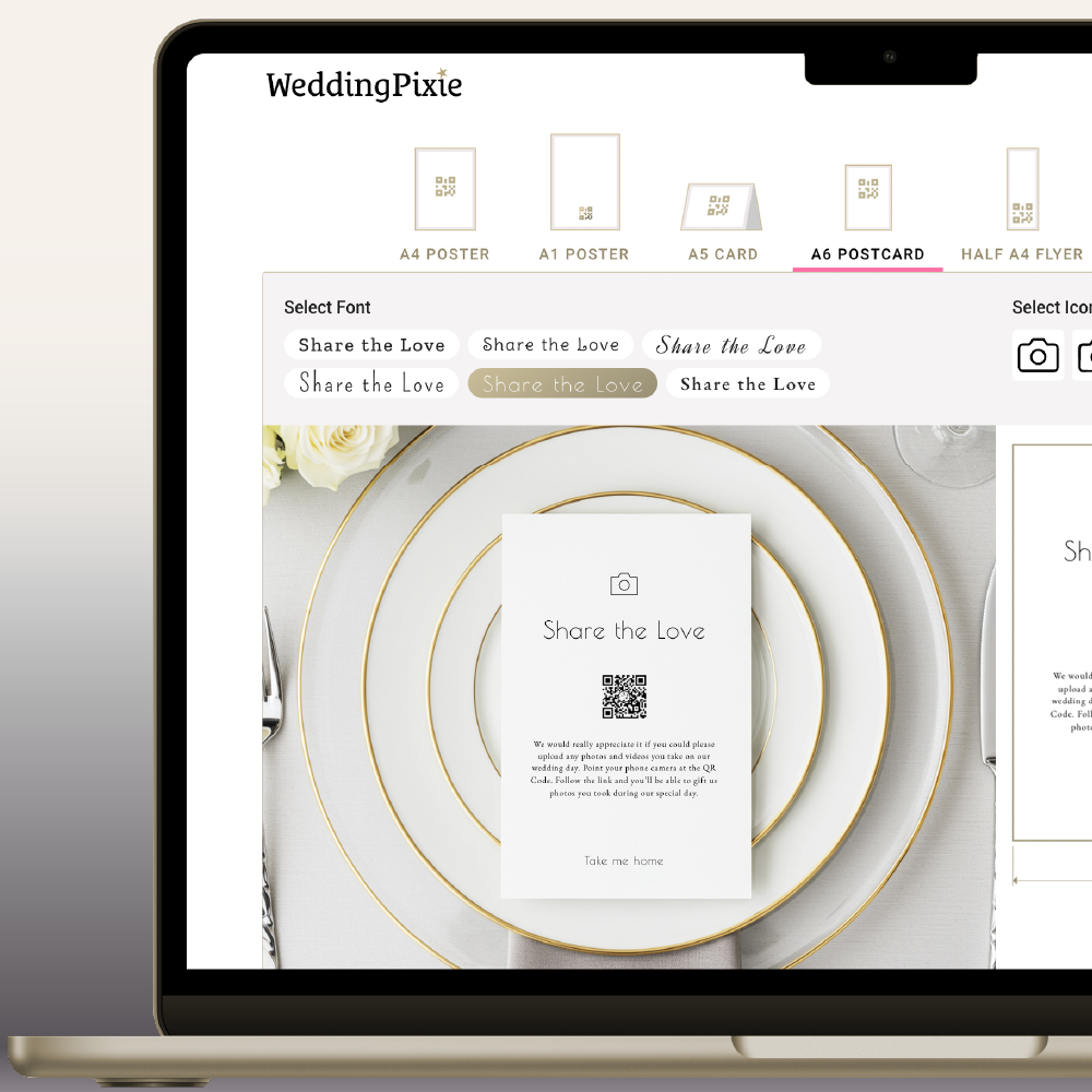 Wedding QR code signage example with a simple black and white design