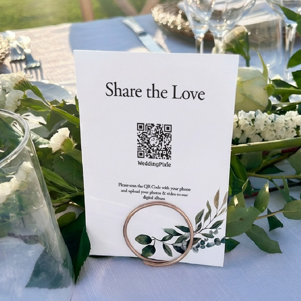 Wedding QR code signage example with a simple black and white design