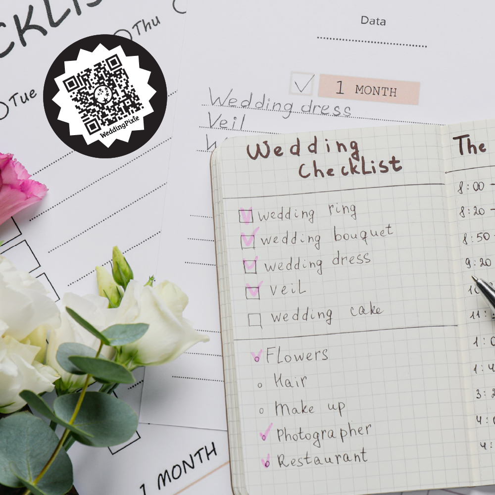 Wedding checklist showing a QR code sticker