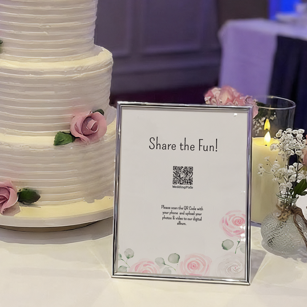 Wedding QR code signage example with a simple black and white design